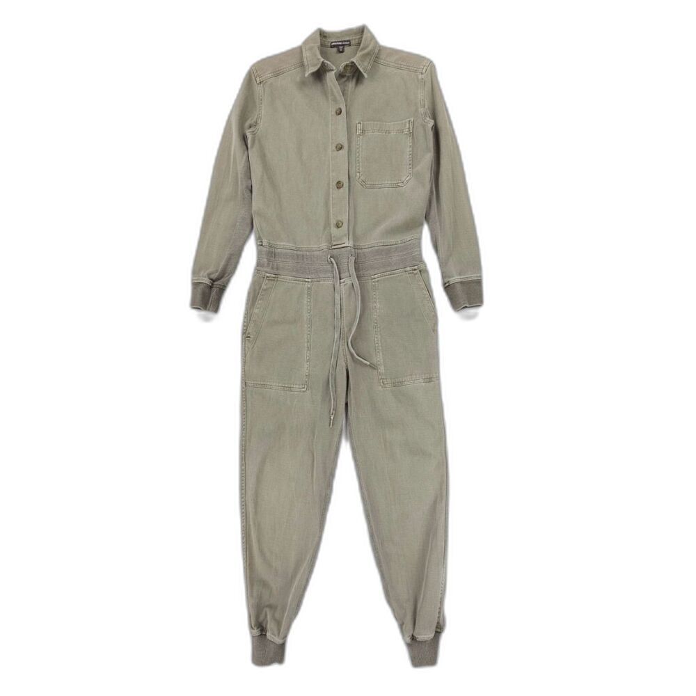 JAMES PERSE Mixed Media Jumpsuit Sergeant Green Military Quiet Luxury Minimal XS